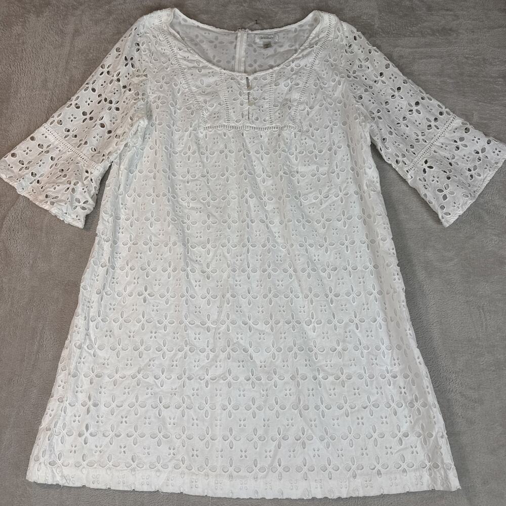 Eyelet Bell Sleeve Boho Coastal Cut Out White Shift Dress Size 18 Vacation Beach